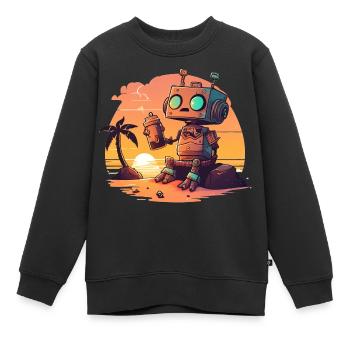 Ein kleiner Roboter stellt eine Frage nach dem Sinn des Lebens - Kinder Premium Organic Sweatshirt - Schwarz - Vorne - AI Model Kid Female (0cm)
