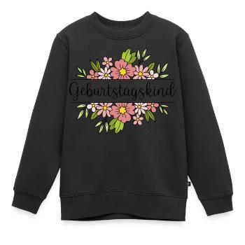 Schriftzug "Geburtstagskind" mit zartrosa Blumen - Kinder Premium Organic Sweatshirt - Schwarz - Vorne - AI Model Kid Female (0cm)
