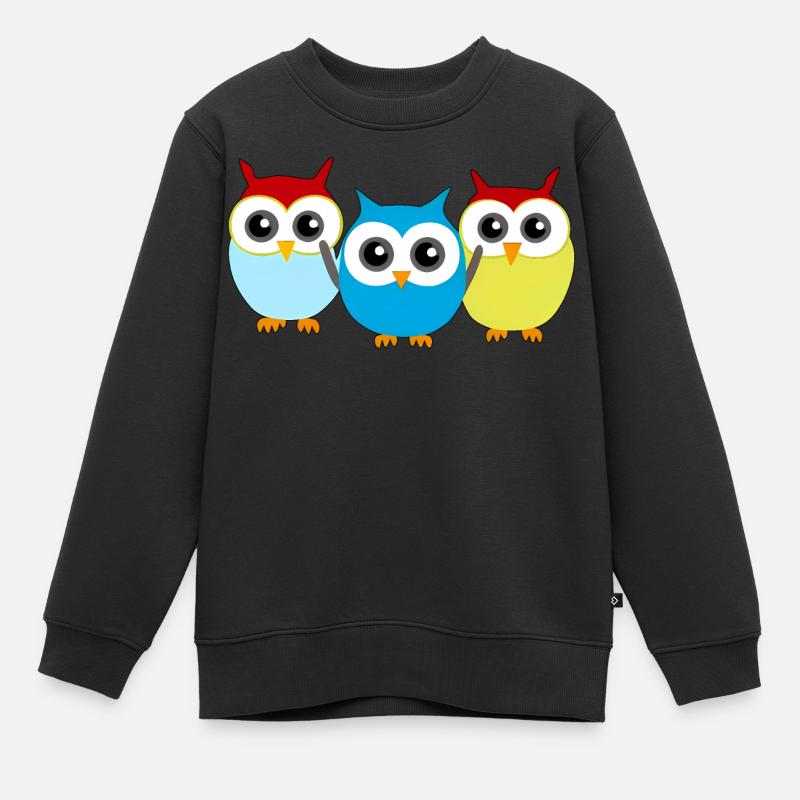 Drei kleine Eulen - Kinder Premium Organic Sweatshirt - Schwarz