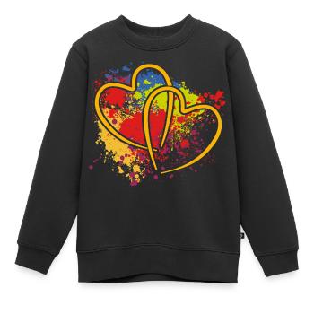 zwei verschlungene Herzen auf Farbklecksen - Kinder Premium Organic Sweatshirt - Schwarz - Vorne - AI Model Kid Female (0cm)