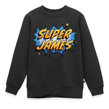 Super James - Kids Premium Organic Sweatshirt - black - Front - AI Model Kid Female (0cm)