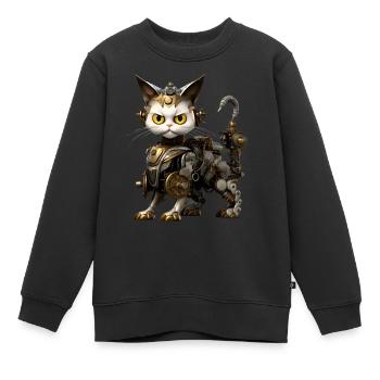 Steampunk Katze - Kinder Premium Organic Sweatshirt - Schwarz - Vorne - AI Model Kid Female (0cm)