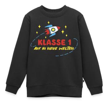 Klasse 1 - Einschulung - Rakete Weltraum - Kinder Premium Organic Sweatshirt - Schwarz - Vorne - AI Model Kid Female (0cm)
