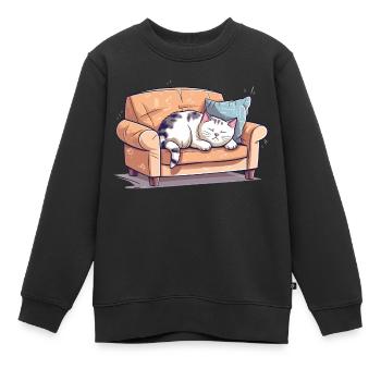 Katze Verschlafen Müde Couch Sofa Lustig Cartoon - Kinder Premium Organic Sweatshirt - Schwarz - Vorne - AI Model Kid Female (0cm)