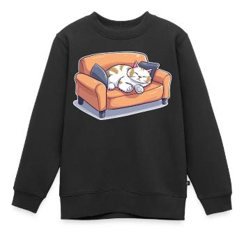 Katze Verschlafen Müde Couch Sofa Lustig Cartoon - Kinder Premium Organic Sweatshirt - Schwarz - Vorne - AI Model Kid Female (0cm)