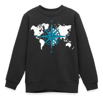 Windrose oder Kompassrose mit weißer Weltkarte - Kinder Premium Organic Sweatshirt - Schwarz - Vorne - AI Model Kid Female (0cm)