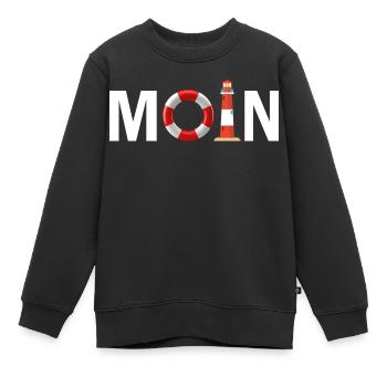 Moin mit dem Rettungsring und dem Leuchtturm Moin - Kinder Premium Organic Sweatshirt - Schwarz - Vorne - AI Model Kid Female (0cm)