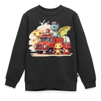 Dinosaur Fire Brigade Adventure - Dragon - Kids Premium Organic Sweatshirt - black - Front - AI Model Kid Female (0cm)