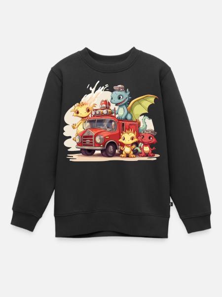 Dinosaur Fire Brigade Adventure - Dragon - Kids Premium Organic Sweatshirt - black