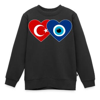 Türkei Nazarperle Herz - Kinder Premium Organic Sweatshirt - Schwarz - Vorne - AI Model Kid Female (0cm)