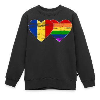 Drapeau arc-en-ciel de Roumanie utilisé - Sweat Premium enfant bio - noir - Devant - AI Model Kid Female (0cm)