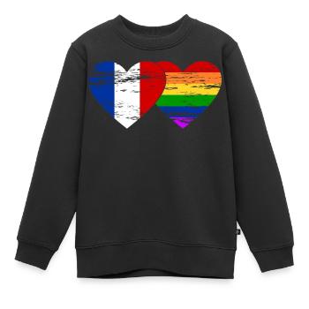 Drapeau arc-en-ciel de la France utilisé - Sweat Premium enfant bio - noir - Devant - AI Model Kid Female (0cm)