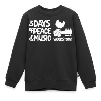 Woodstock Logo Weiß 3 Days Of Peace & Music - Kinder Premium Organic Sweatshirt - Schwarz - Vorne - AI Model Kid Female (0cm)