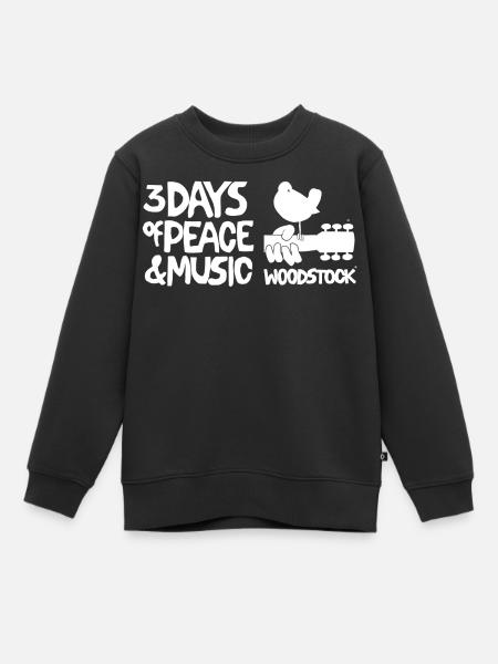 Woodstock Logo Blanc 3 Days Of Peace & Music - Sweat Premium enfant bio - noir