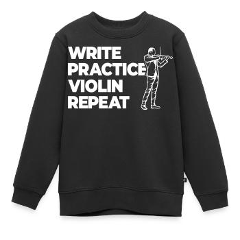 Pratique de l’écriture Violon répétitif - Sweat Premium enfant bio - noir - Devant - AI Model Kid Female (0cm)