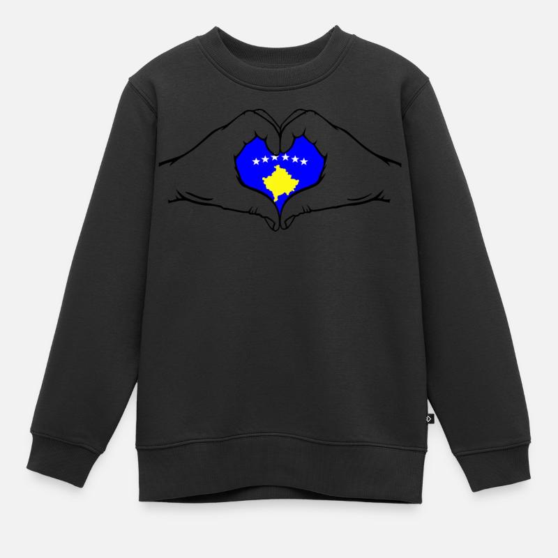 Drapeau du Kosovo Mains Forme De Coeur - Sweat Premium enfant bio - noir