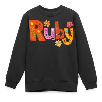 Nom de rubis personnalisé - Sweat Premium enfant bio - noir - Devant - AI Model Kid Female (0cm)