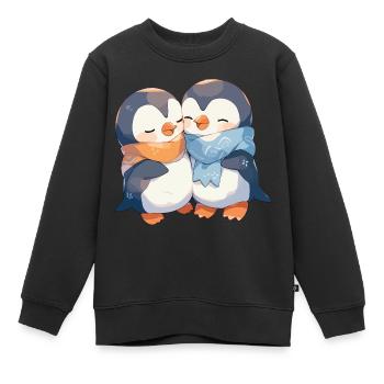 Pingouin Coeur Amour Mignon Câlin Pingouin Amour - Sweat Premium enfant bio - noir - Devant - AI Model Kid Female (0cm)