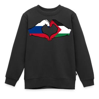 Forme de coeur Russie Palestine avec les mains - Sweat Premium enfant bio - noir - Devant - AI Model Kid Female (0cm)