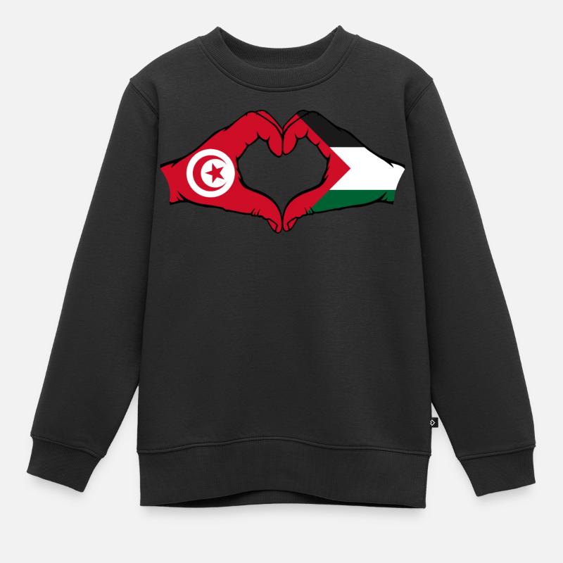 Tunisie Palestine Forme de coeur avec les mains - Sweat Premium enfant bio - noir