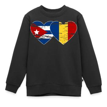 Kuba Rumänien Flagge Herz used - Kinder Premium Organic Sweatshirt - Schwarz - Vorne - AI Model Kid Female (0cm)