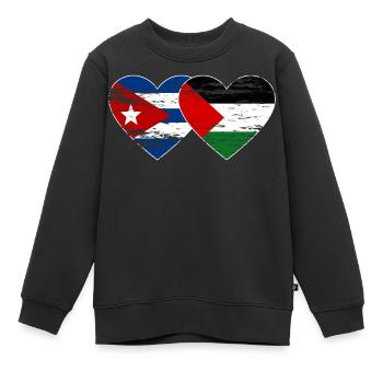 Kuba Palästina Flagge Herz used - Kinder Premium Organic Sweatshirt - Schwarz - Vorne - AI Model Kid Female (0cm)