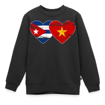 Kuba Vietnam Flagge Herz used - Kinder Premium Organic Sweatshirt - Schwarz - Vorne - AI Model Kid Female (0cm)