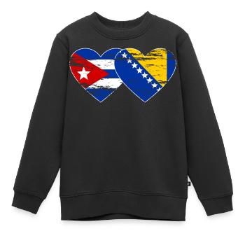 Kuba Bosnien Flagge Herz used - Kinder Premium Organic Sweatshirt - Schwarz - Vorne - AI Model Kid Female (0cm)