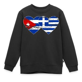 Kuba Griechenland Flagge Herz used - Kinder Premium Organic Sweatshirt - Schwarz - Vorne - AI Model Kid Female (0cm)