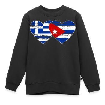 Griechenland Kuba Flagge Herz used - Kinder Premium Organic Sweatshirt - Schwarz - Vorne - AI Model Kid Female (0cm)