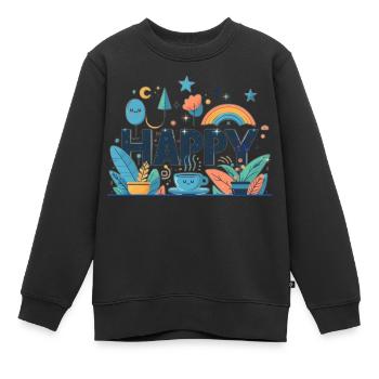 Happy - Kids Premium Organic Sweatshirt - black - Front - AI Model Kid Female (0cm)