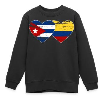 Kuba Kolumbien Flagge Herz used - Kinder Premium Organic Sweatshirt - Schwarz - Vorne - AI Model Kid Female (0cm)