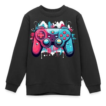 Manettes de jeu - Sweat Premium enfant bio - noir - Devant - AI Model Kid Female (0cm)