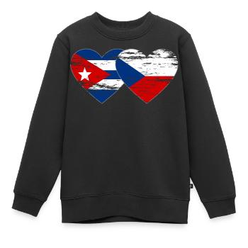 Kuba Tschechien Flagge Herz used - Kinder Premium Organic Sweatshirt - Schwarz - Vorne - AI Model Kid Female (0cm)