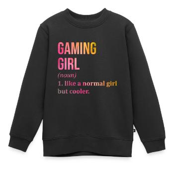 Game Game Game - Kids Premium Organic Sweatshirt - black - Front - AI Model Kid Female (0cm)