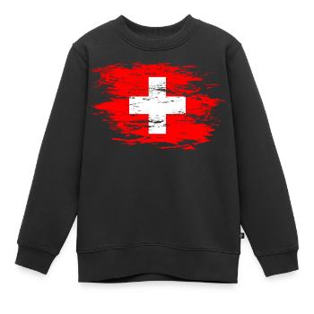 Schweiz Flagge used - Kinder Premium Organic Sweatshirt - Schwarz - Vorne - AI Model Kid Female (0cm)