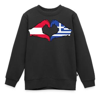 Österreich Griechenland Flagge Hände Herzform used - Kinder Premium Organic Sweatshirt - Schwarz - Vorne - AI Model Kid Female (0cm)