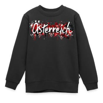 Österreich / Schriftzug mit Farbklecksen - Kinder Premium Organic Sweatshirt - Schwarz - Vorne - AI Model Kid Female (0cm)