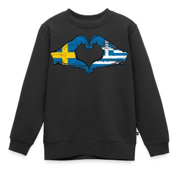Schweden Griechenland Flagge Hände Herzform used - Kinder Premium Organic Sweatshirt - Schwarz - Vorne - AI Model Kid Female (0cm)