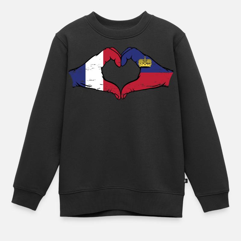 France Liechtenstein drapeau mains coeur utilisé - Sweat Premium enfant bio - noir