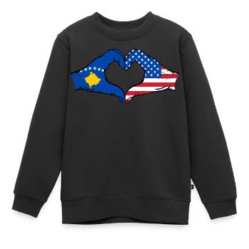 Kosovo USA Drapeau Mains Coeur Forme Utilisé - Sweat Premium enfant bio - noir - Devant - AI Model Kid Female (0cm)