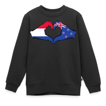 Holland Neuseeland Flagge Hände Herzform - Kinder Premium Organic Sweatshirt - Schwarz - Vorne - AI Model Kid Female (0cm)