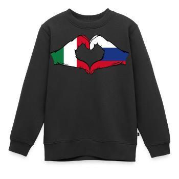 Italien Russland Hände Herzform - Kinder Premium Organic Sweatshirt - Schwarz - Vorne - AI Model Kid Female (0cm)