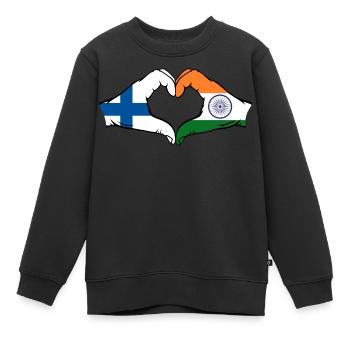 Finlande Inde mains forme de cœur - Sweat Premium enfant bio - noir - Devant - AI Model Kid Female (0cm)