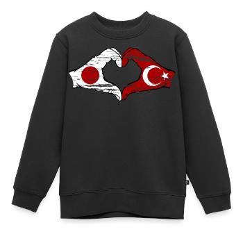 Japan Turkey Hands Heart Shape Used - Kids Premium Organic Sweatshirt - black - Front - AI Model Kid Female (0cm)