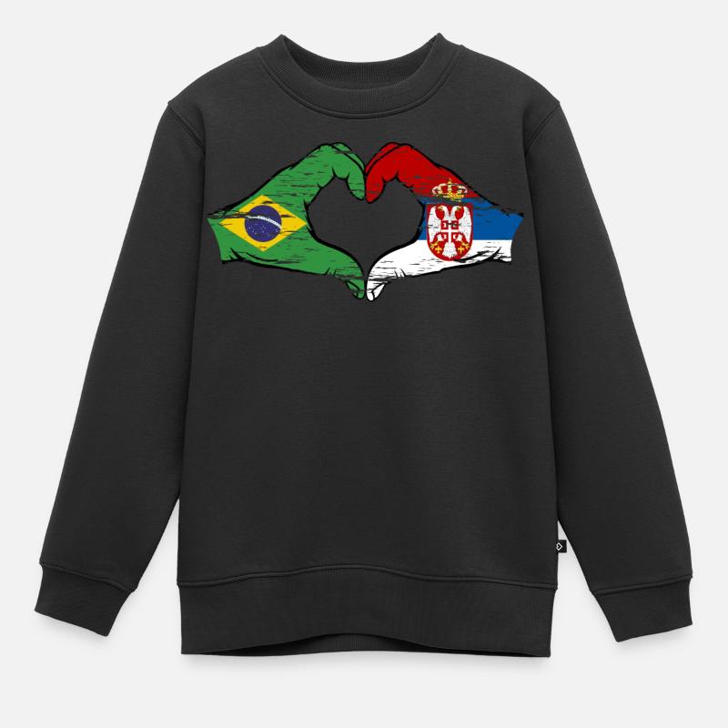 Brésil Serbie drapeau forme de coeur utilisé - Sweat Premium enfant bio - noir