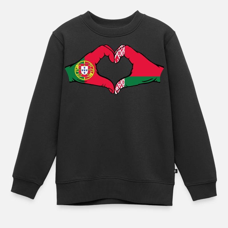 Portugal Biélorussie drapeau mains forme coeur - Sweat Premium enfant bio - noir