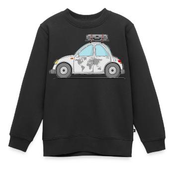 Voiture avec valise Carte du monde Gris - Sweat Premium enfant bio - noir - Devant - AI Model Kid Female (0cm)