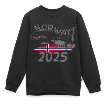 Norvège 2025 Goberge avec montagnes et pêche à l’orignal - Sweat Premium enfant bio - noir - Devant - AI Model Kid Female (0cm)