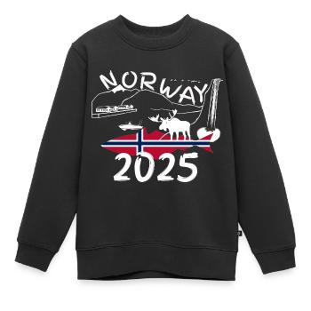 Norvège 2025 Goberge avec montagnes et pêche à l’orignal - Sweat Premium enfant bio - noir - Devant - AI Model Kid Female (0cm)